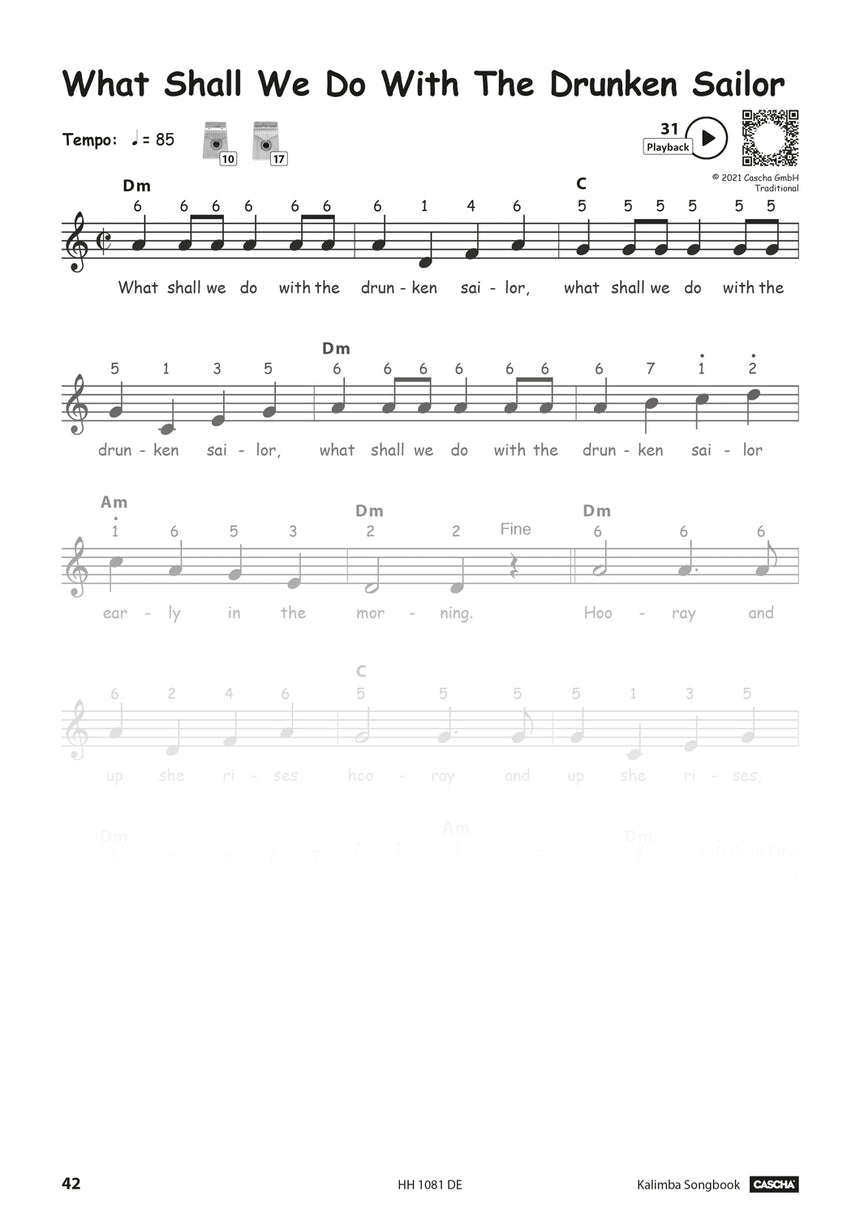 CASCHA Kalimba Songbook HH1081DE, Notenbeispiel, Seite 42