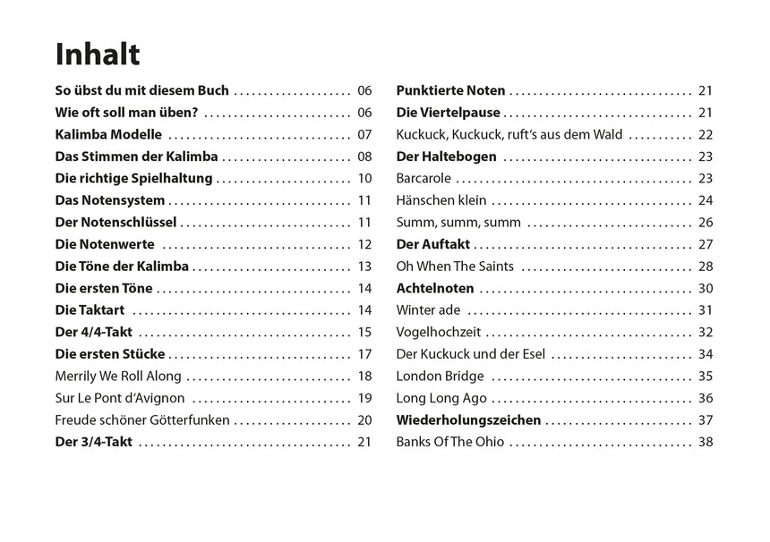 CASCHA Kalimba schnell und einfach lernen HH1071DE, Inhaltsverzeichnis, Seite 4