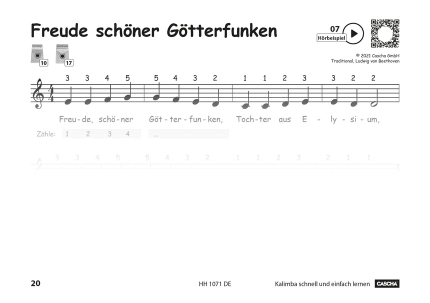 CASCHA Kalimba schnell und einfach lernen HH1071DE, Notenbeispiel, Seite 20