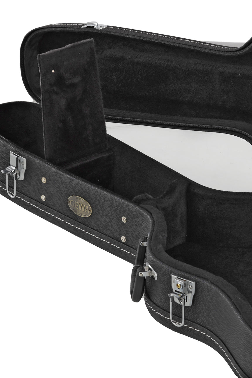 GEWA Flat Top Economy APX-Gitarrenkoffer 523.112, schwarz – Geöffnet, Stütze und Innenraum