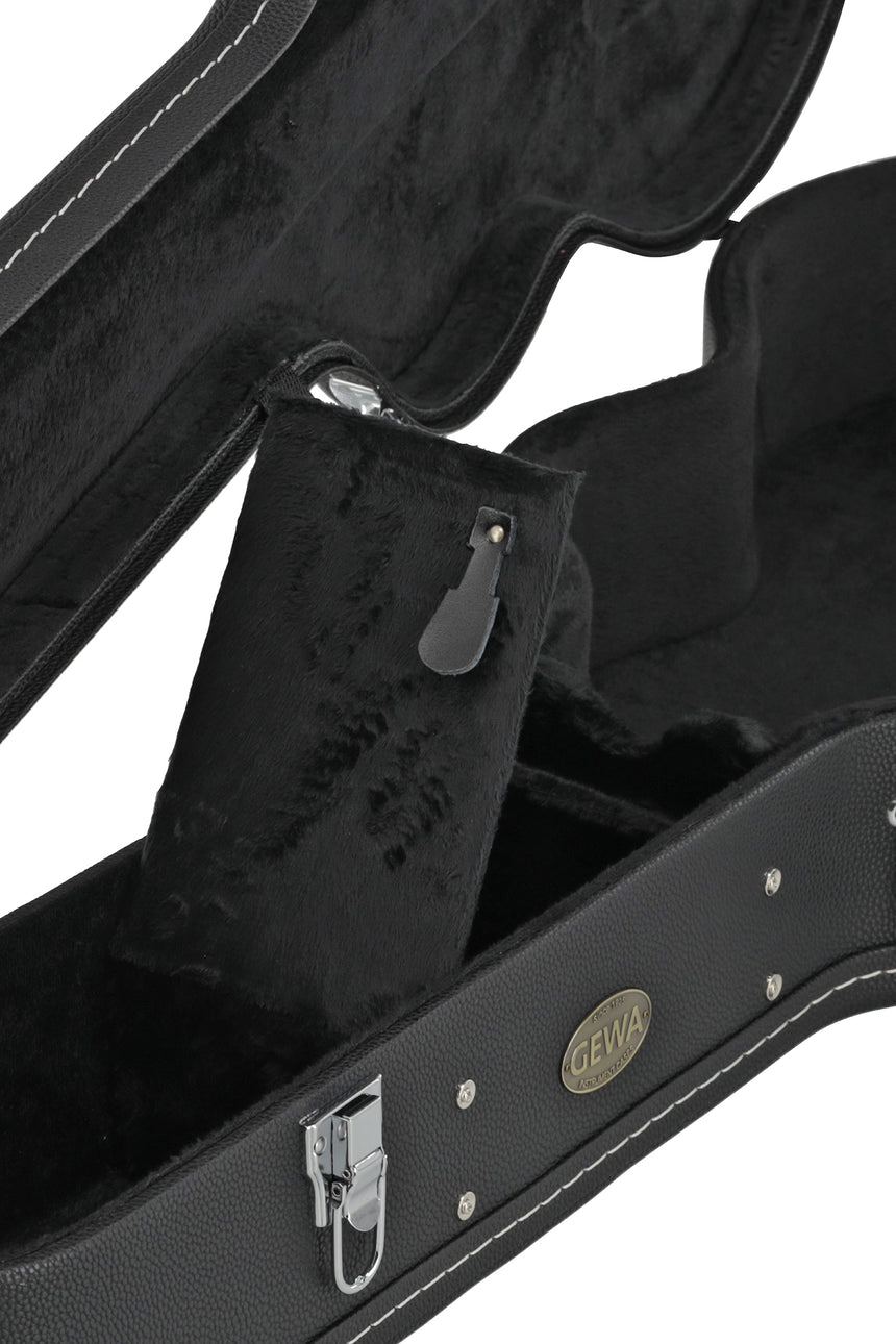 GEWA Flat Top Economy Jumbo-Gitarrenkoffer 523.114, schwarz – Geöffnet, Stütze und Innenraum
