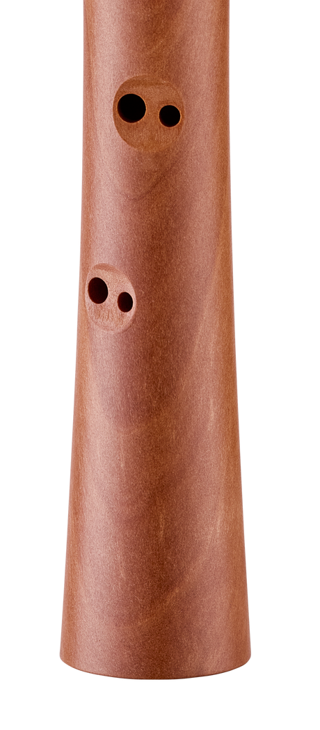 Moeck 1212 school soprano recorder in natural pearwood – lower finger-hole detail