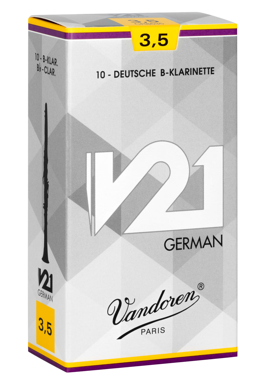 Vandoren V21 German B-flat clarinet reeds, box of 10, strength 3.5 – box view