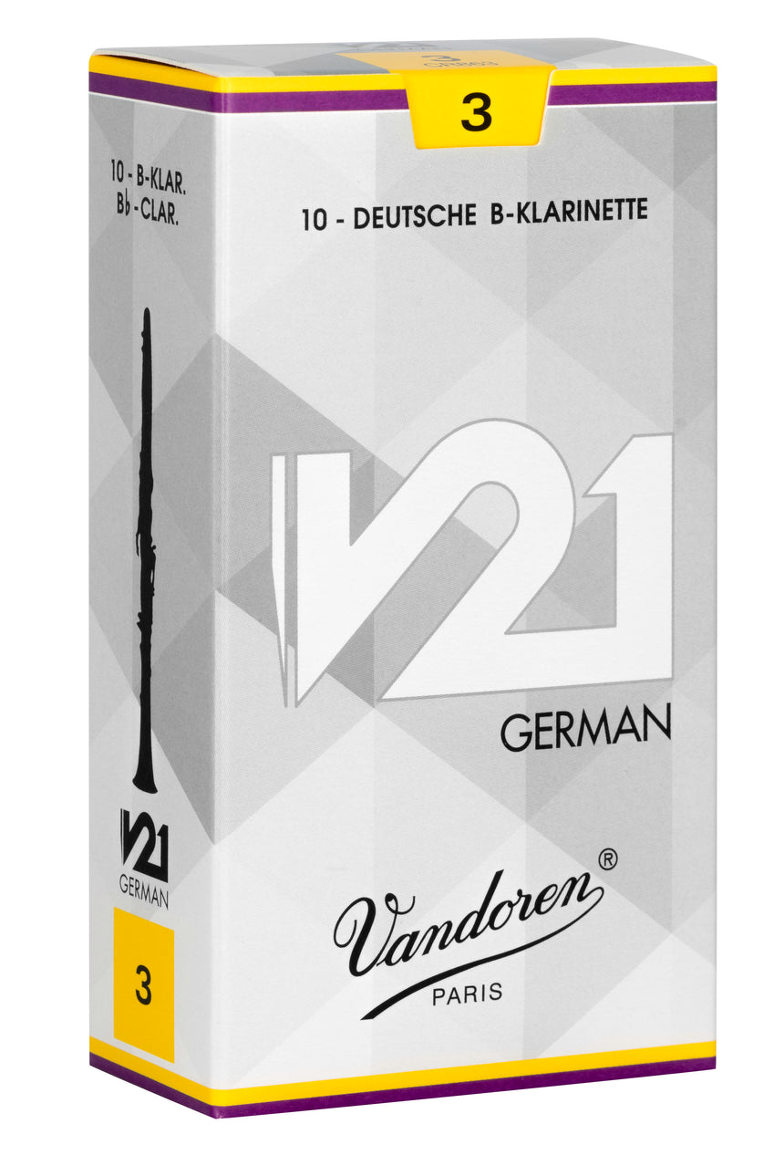 Vandoren V21 German B-flat clarinet reeds, box of 10, strength 3 – box view