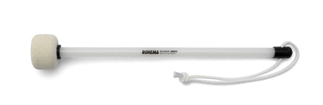 Rohema BM850 61850 marching drum mallet with a hard white felt head and plastic shaft, side view.