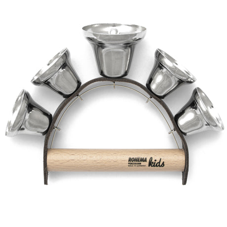 ROHEMA 4+1 hand bell ring with five open bells and a beechwood handle