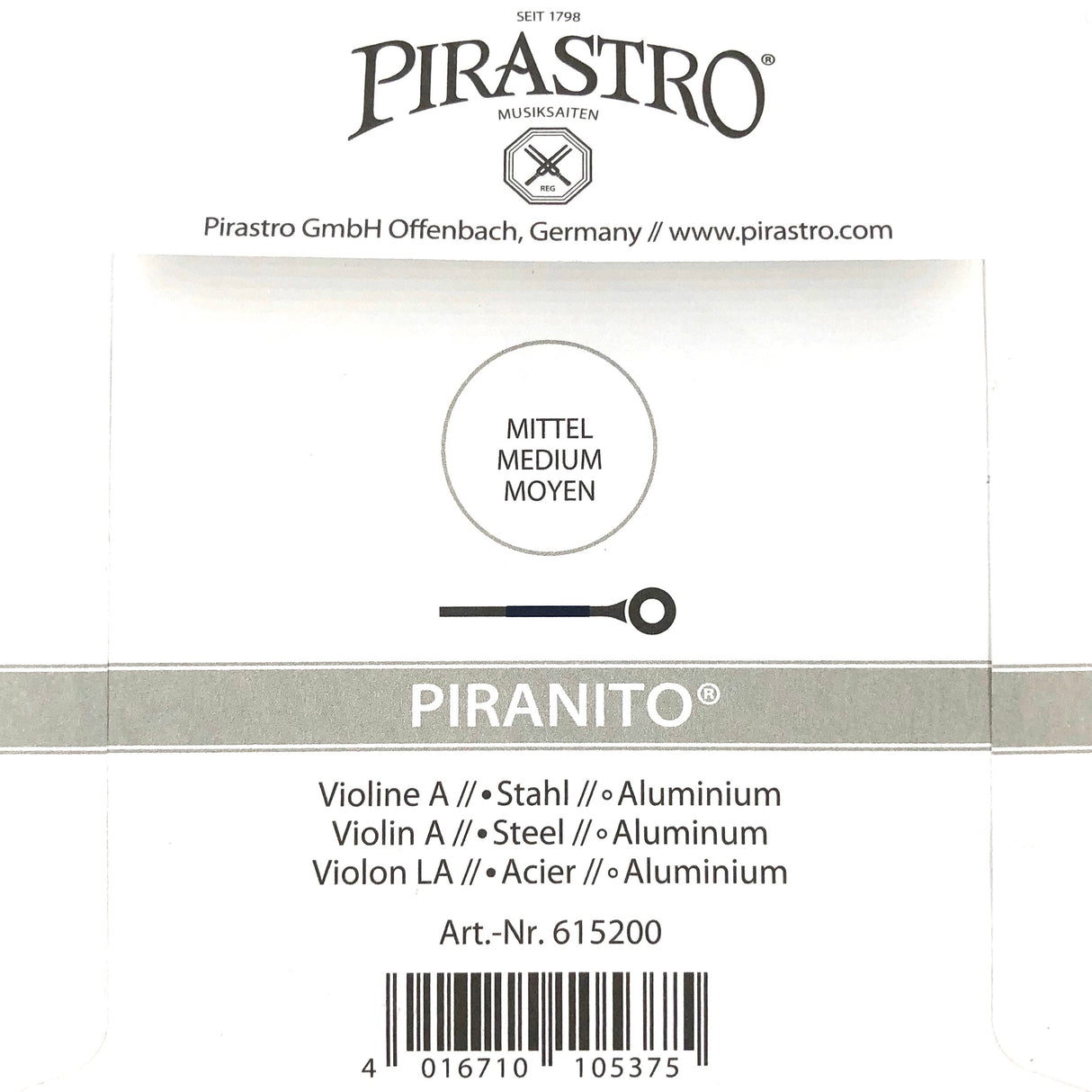 Pirastro Piranito Violin Einzelsaite A mit Kugel 4/4 - Musik-Ebert Gmbh