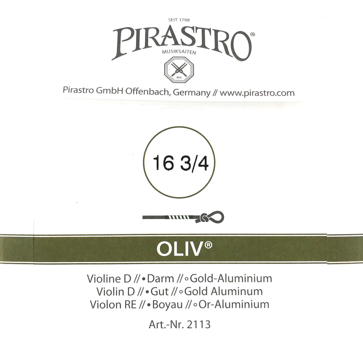 Pirastro Oliv Violin Einzelsaite D mit Knoten (16 3/4) 4/4 - Musik-Ebert Gmbh