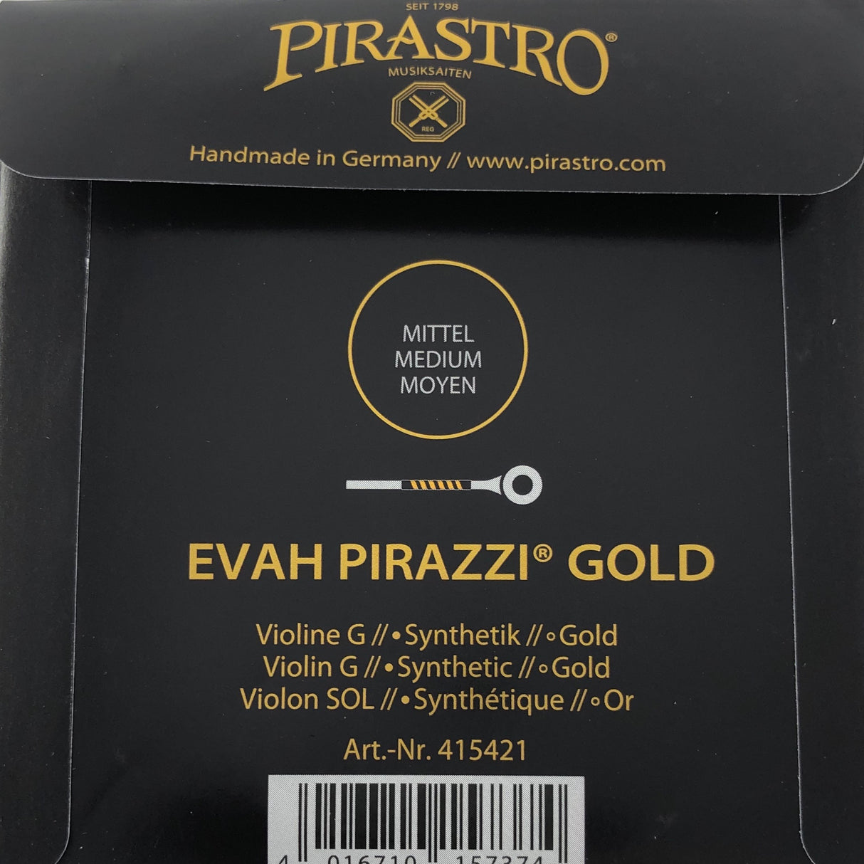 Pirastro Evah Pirazzi Gold Violin Einzelsaite G Kunststoff/Gold mit Kugel 4/4 - Musik-Ebert Gmbh