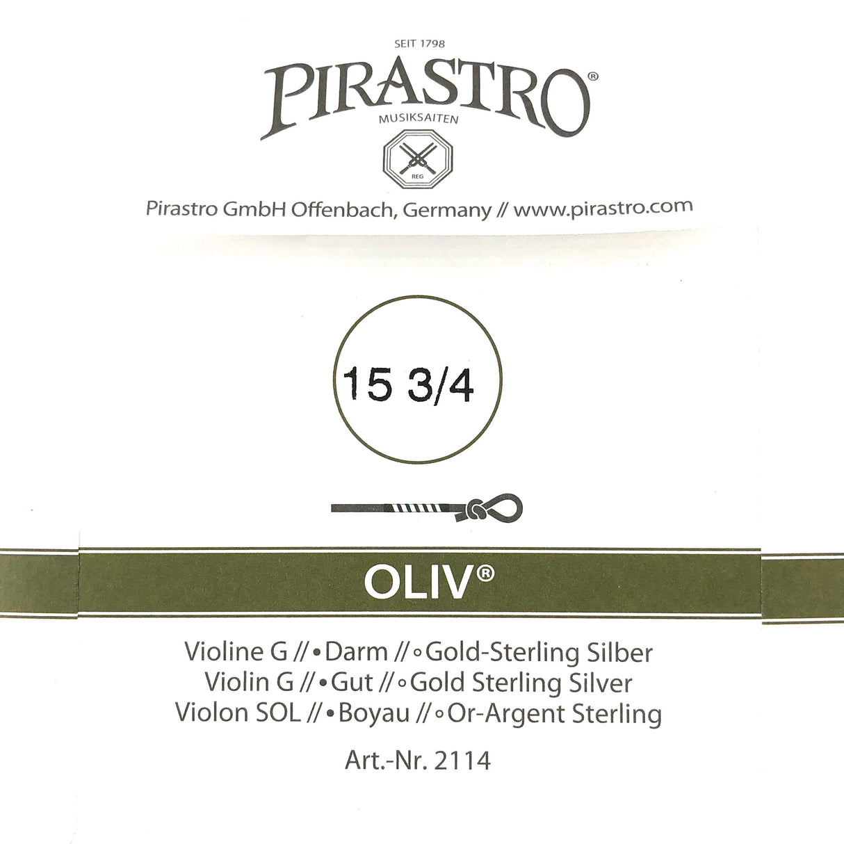 Pirastro Oliv Violin Einzelsaite G mit Knoten (15 3/4) 4/4 - Musik-Ebert Gmbh