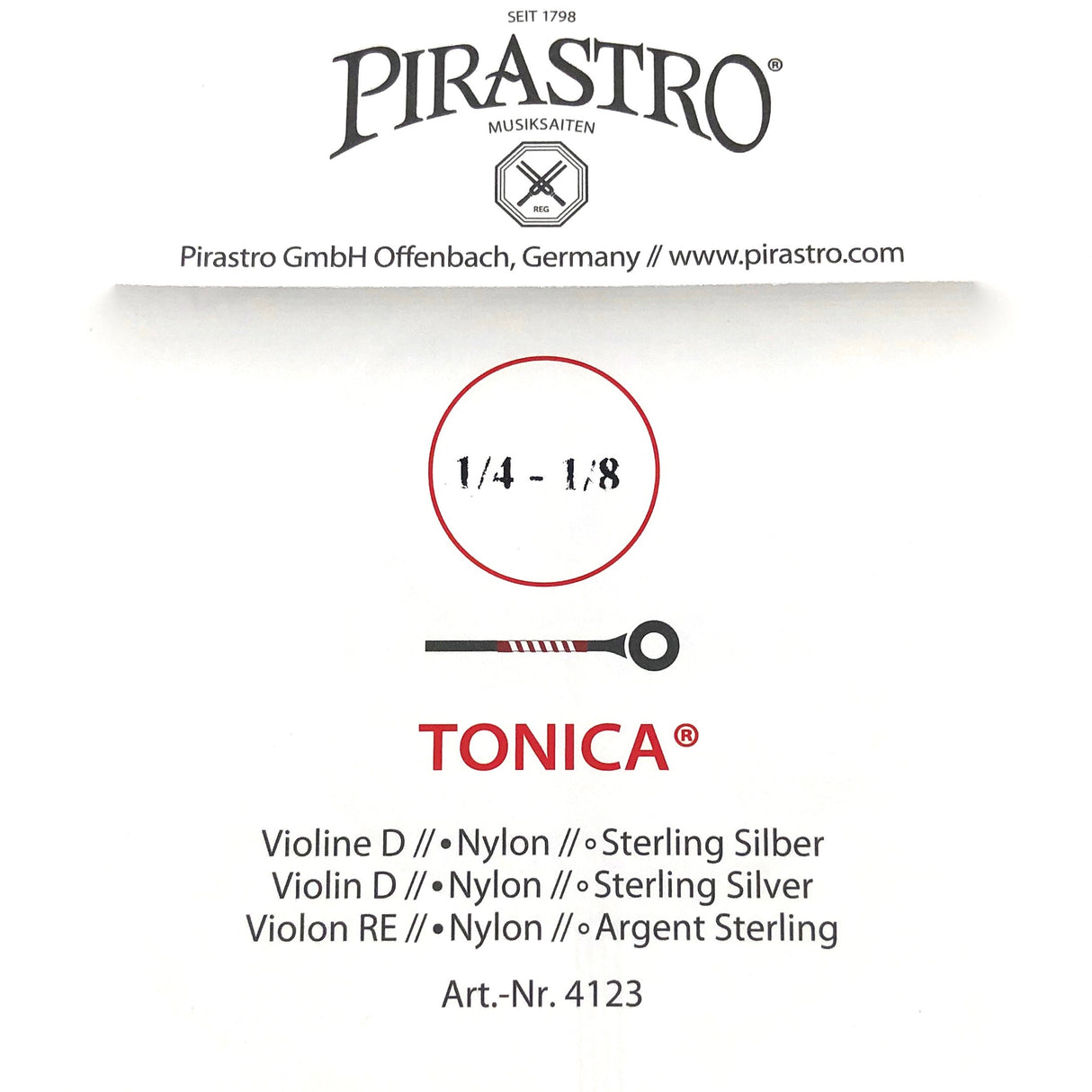Pirastro Tonica Violin Einzelsaite D mit Kugel 1/4-1/8 - Musik-Ebert Gmbh