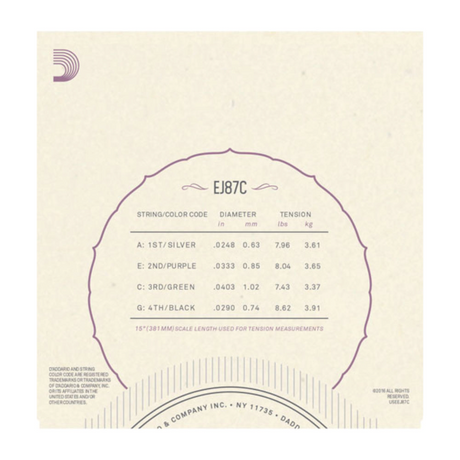 D'Addario EJ87C Titanium Ukulelensaiten Satz, Konzert - Musik-Ebert Gmbh