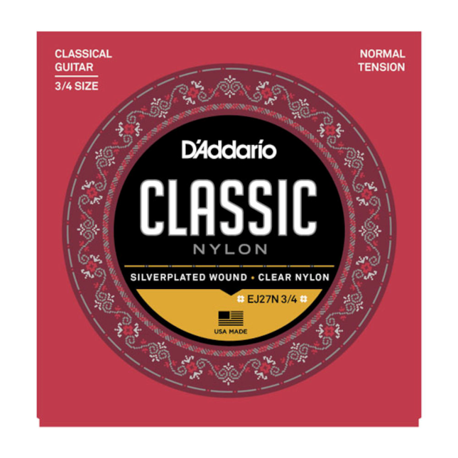 D'Addario EJ27N 3/4 klassische Nylon-Saiten für Schüler, normale Spannung - Musik-Ebert Gmbh